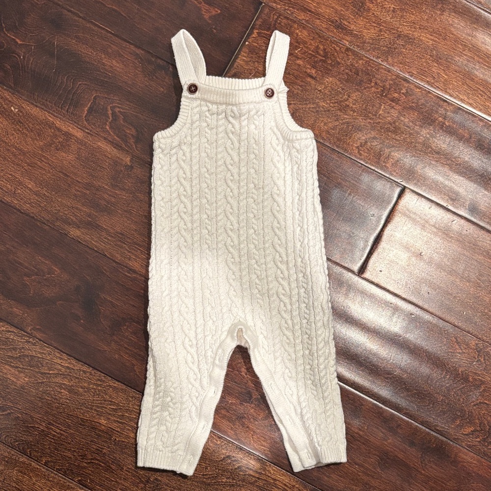 Janie and Jack Cream Knit Overalls